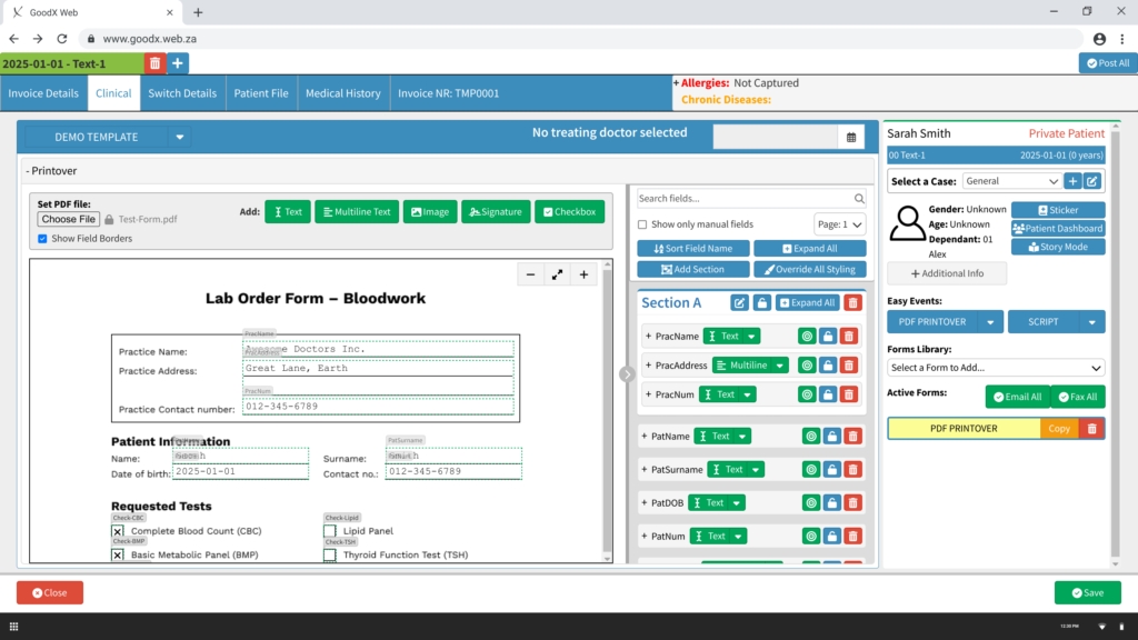 Image 3 - Redesigned interface, populated form in clinical context