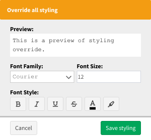 Override All Styling dialog