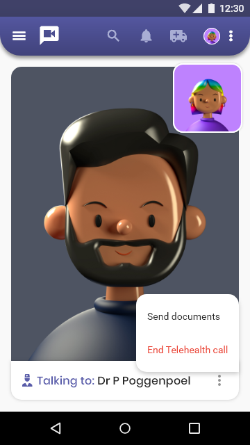 Mid-call on mobile, with the option to send documents or end the call
