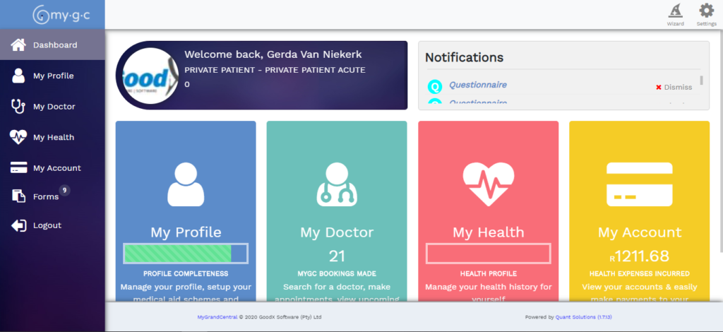 Old app, desktop: Dashboard