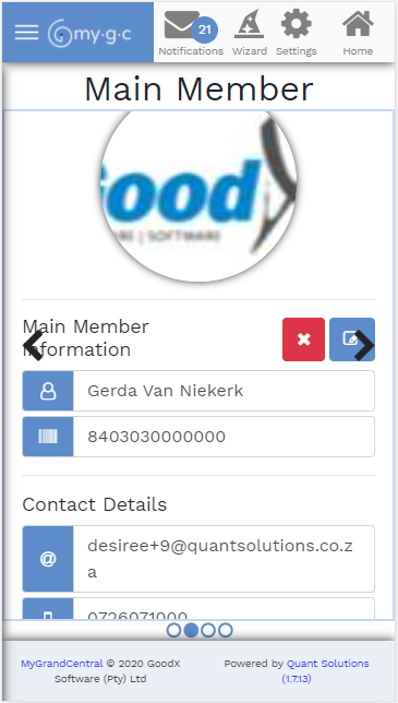 Old app, mobile: My Profile, main member view